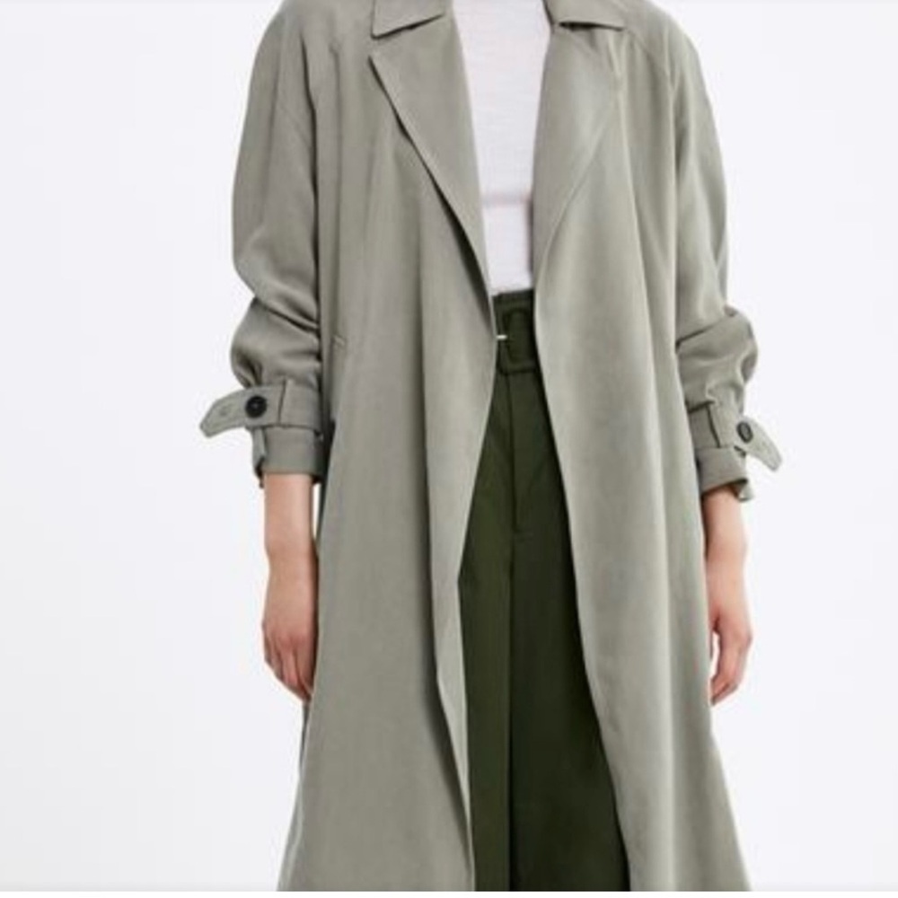 ZARA Elegant Olive Green Women's Trench Over Coat - Picture 2 of 12